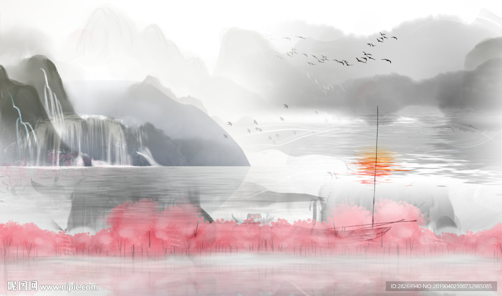 黑白山水画