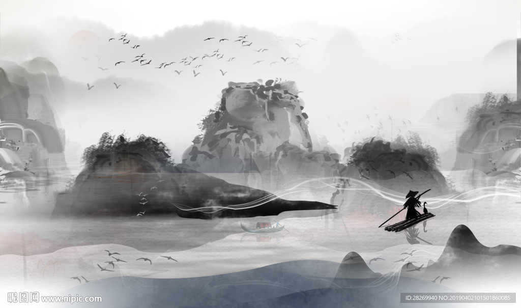 黑白山水画