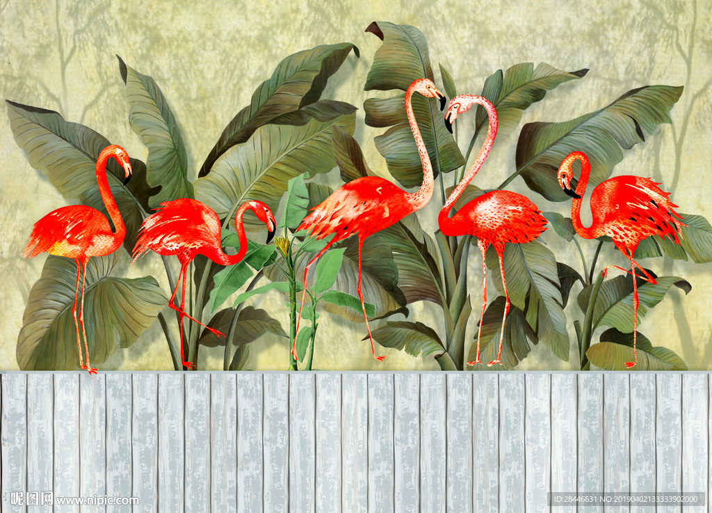 北欧小清新火烈鸟背景墙