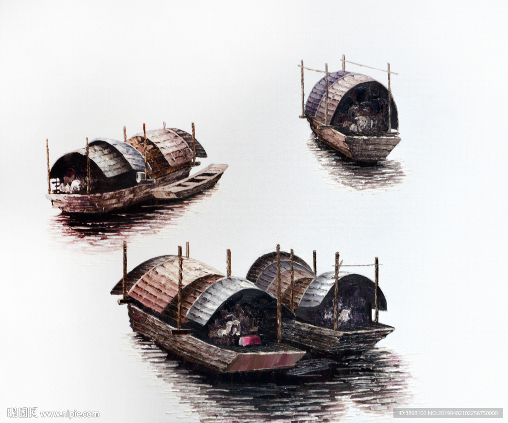 艺术手绘湖面渔船装饰画