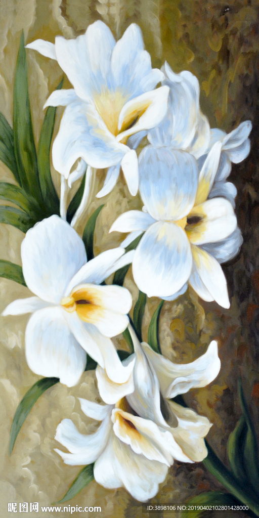 手绘白色花卉玄关装饰画