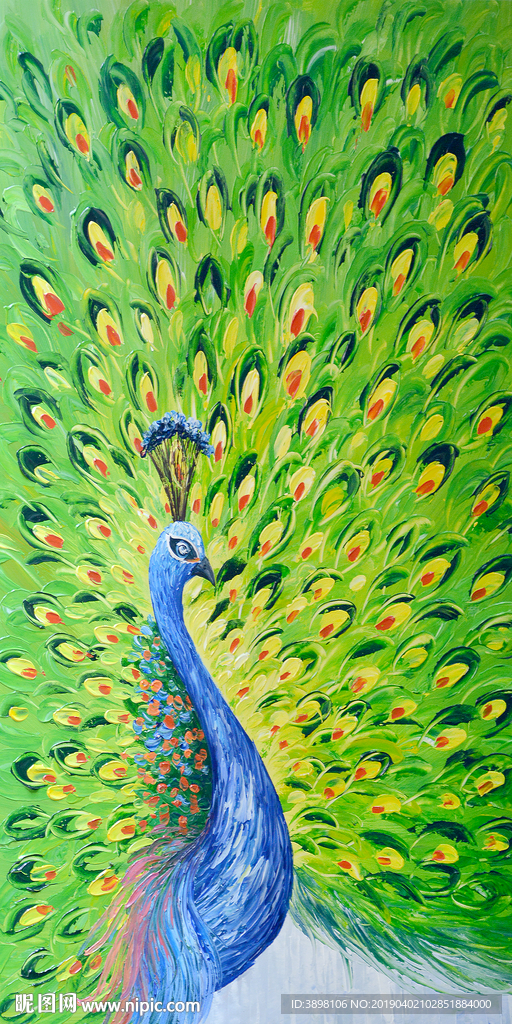 手绘孔雀开屏艺术玄关装饰画