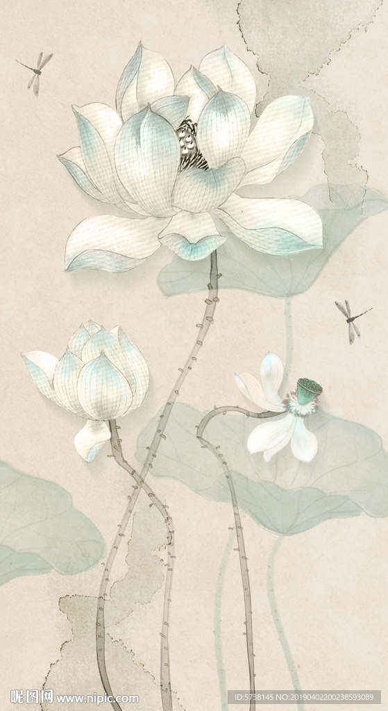 荷花水墨新中式创意玄关屏风电视