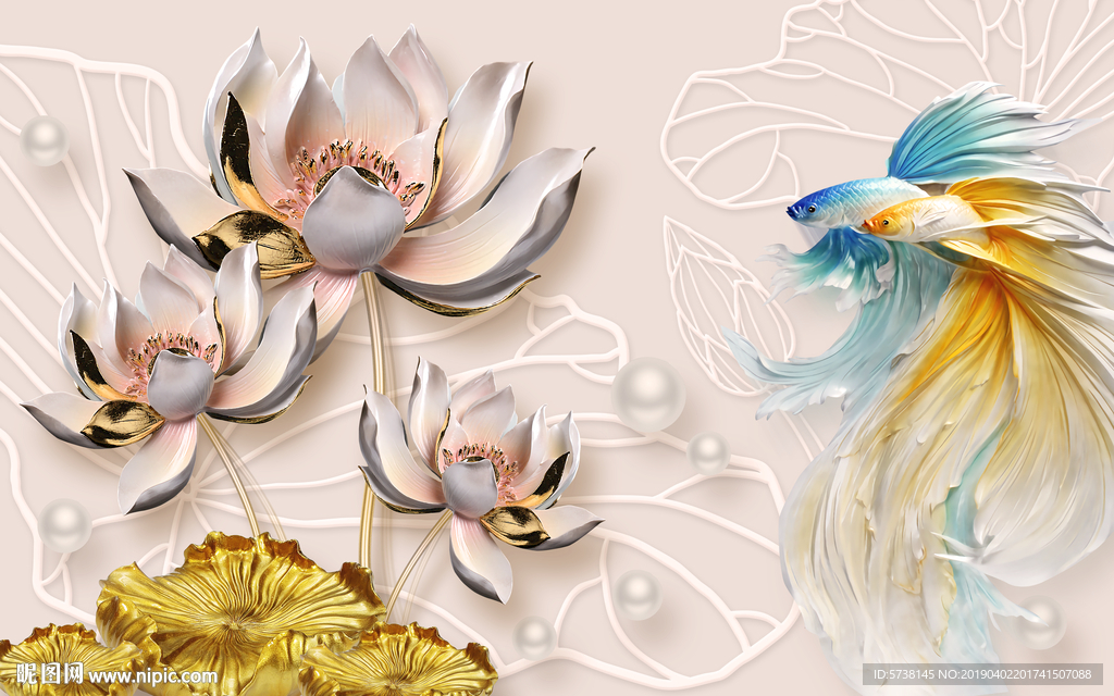 金荷花立体玄关屏风电视背景装饰