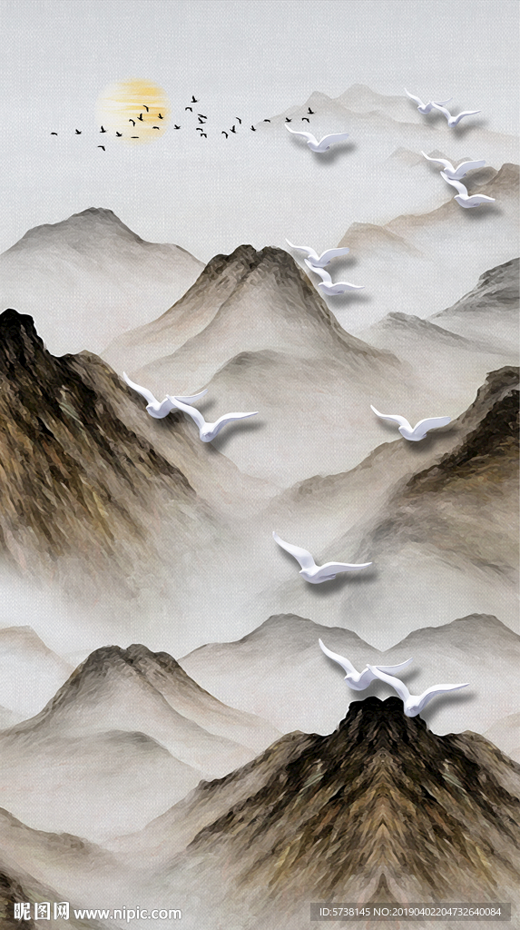 中式山水创意玄关屏风电视背景装