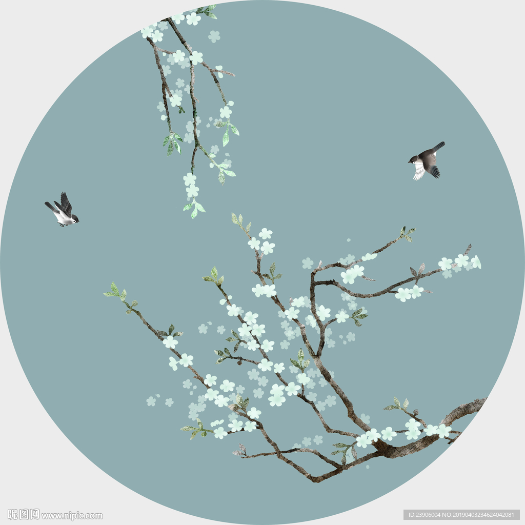 圆形花鸟画 花鸟壁画