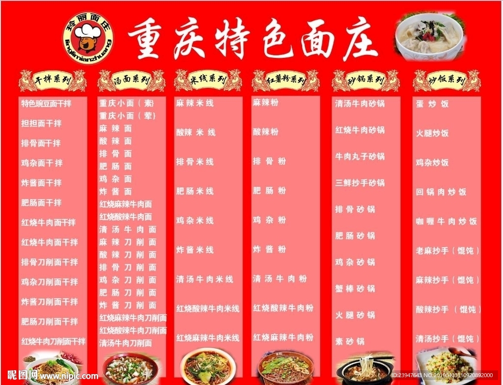 重庆小面价格展板