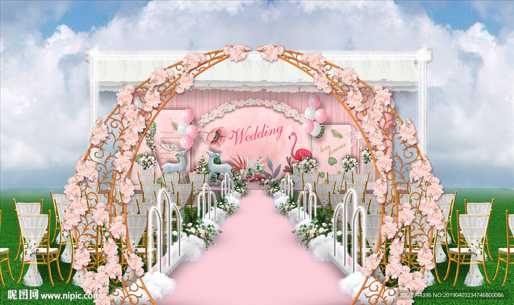 粉色户外婚礼仪式区