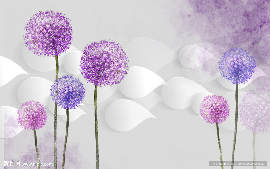 紫色蒲公英玄关屏风电视背景底纹