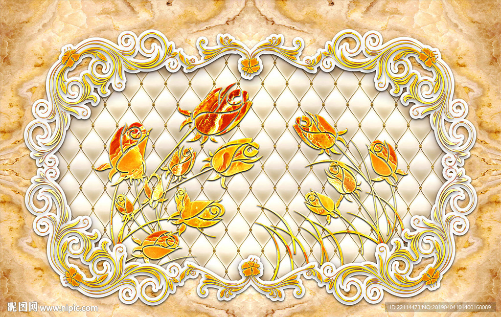 3D立体欧式郁金香软包大理石壁