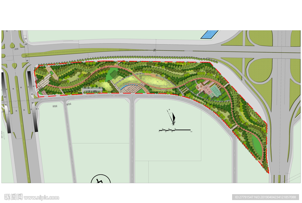境外风格森林公园彩色平面图