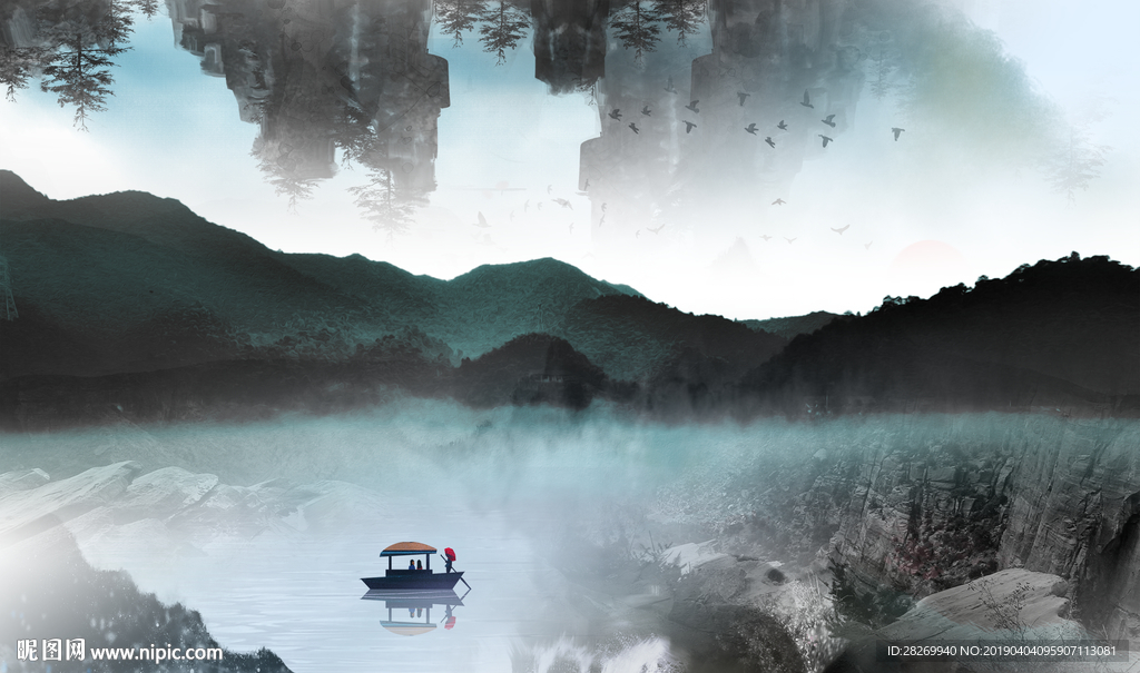 黑白山水画