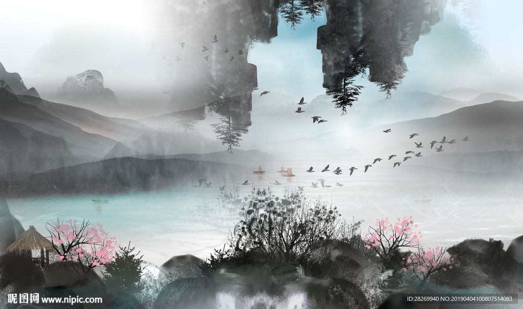 黑白山水画
