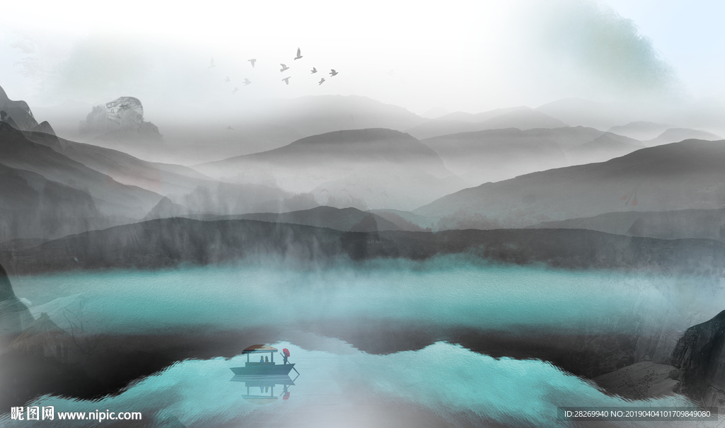 黑白山水画