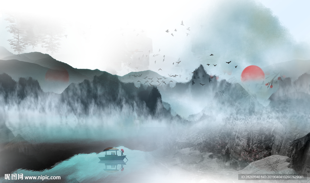 黑白山水画