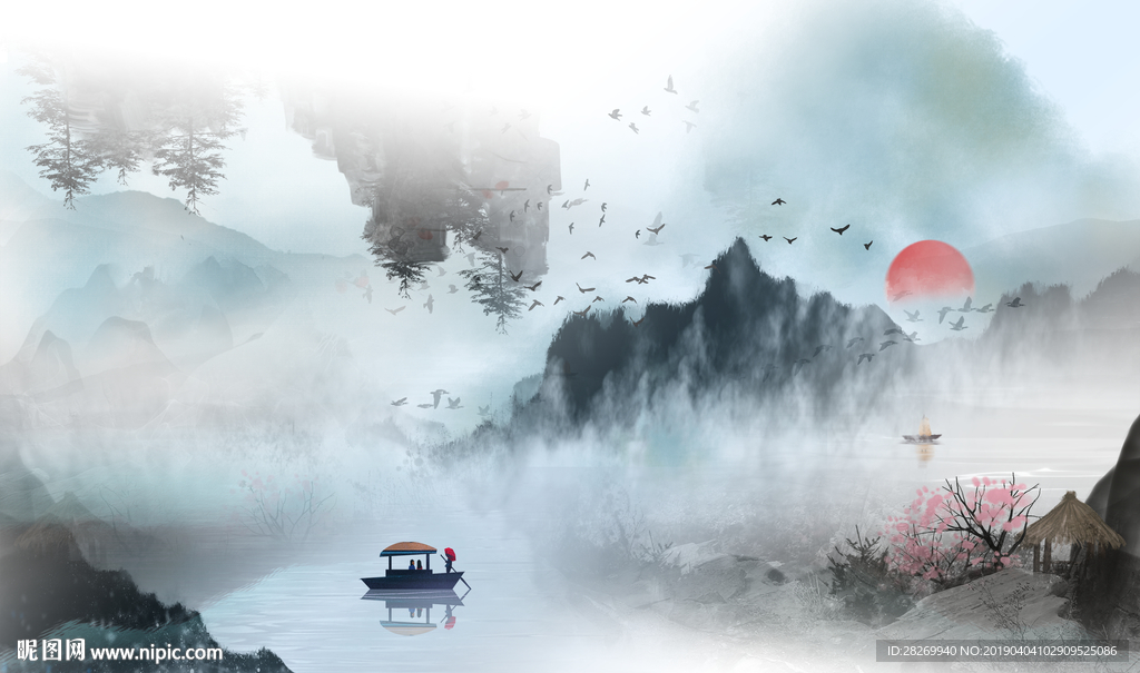 黑白山水画