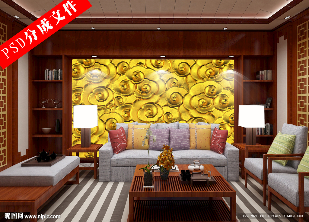 祥云浮雕背景墙