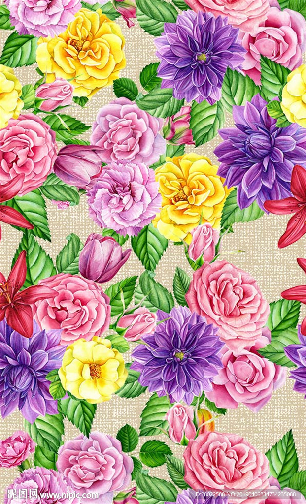 手绘服装数码印花手绘花卉素材