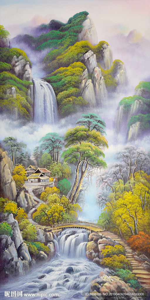 艺术流水生财山水玄关背景墙