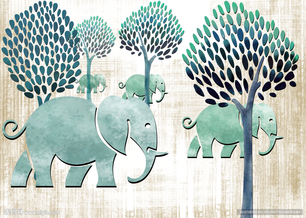 北欧大象玄关屏风装饰画电视背景