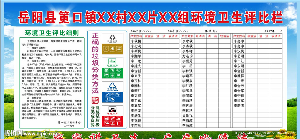 环境卫生评比栏