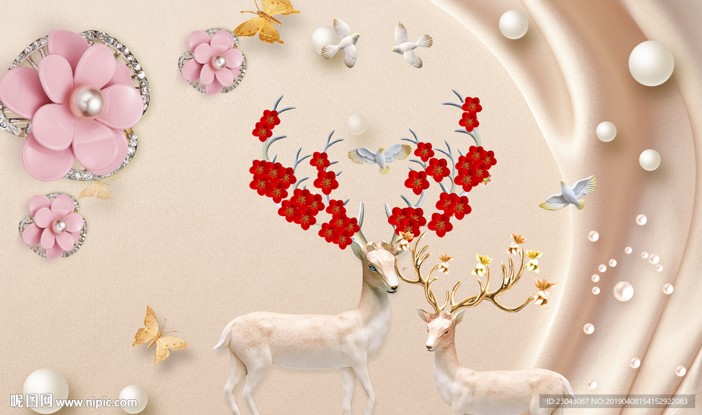 麋鹿现代奢华北欧背景墙