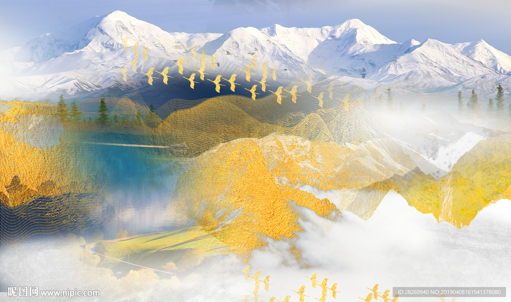 手绘雪山