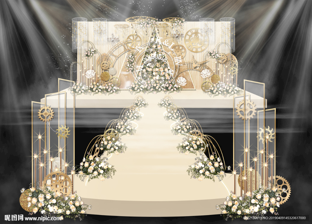 香槟金色舞台婚礼设计欧式齿轮