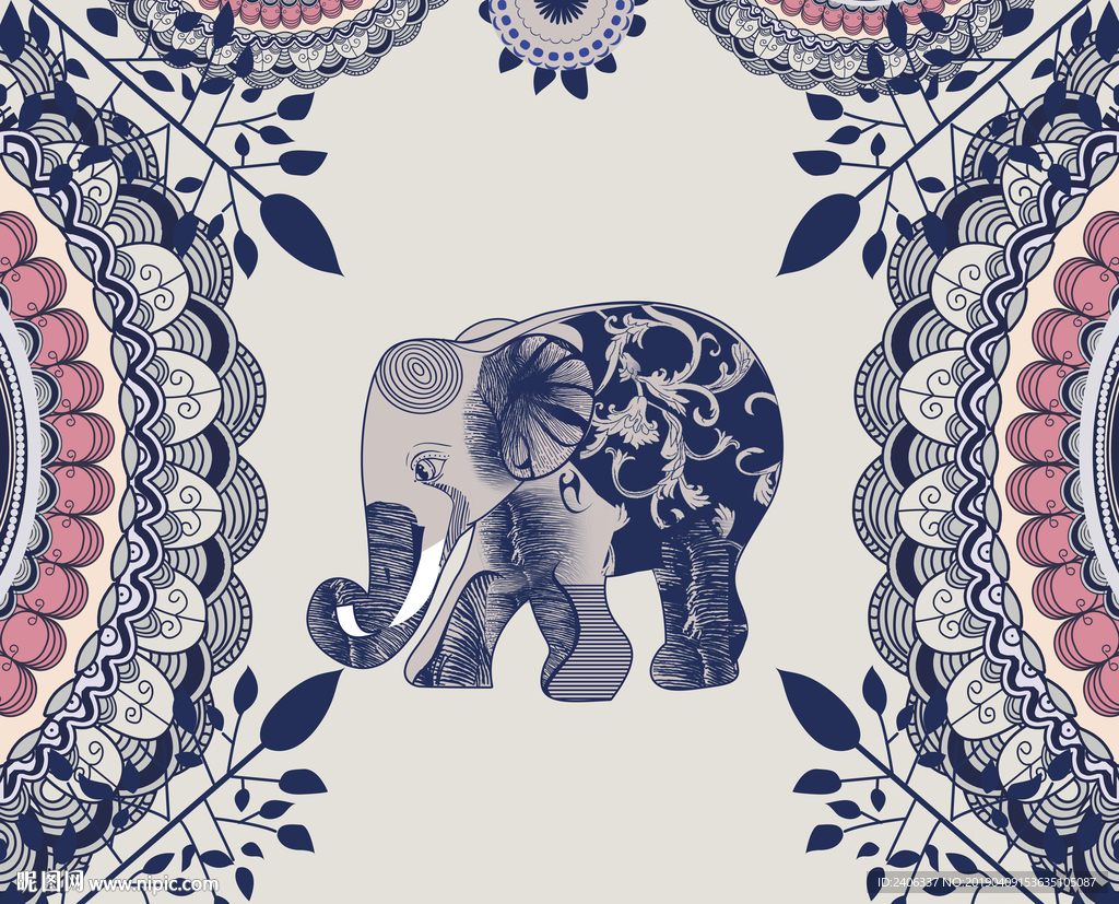 数码印花，挂毯，大象