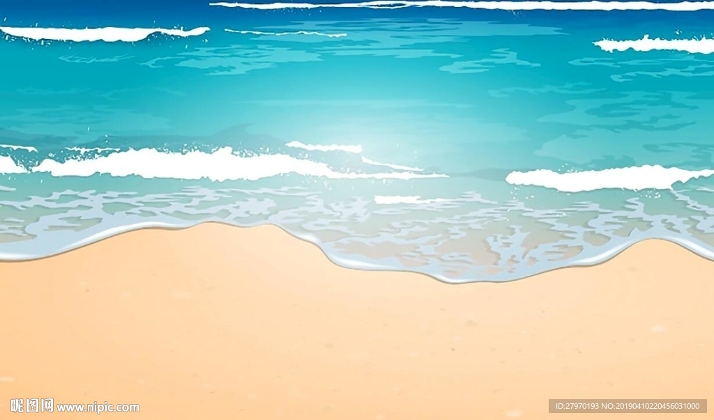 手绘蓝天沙滩大海