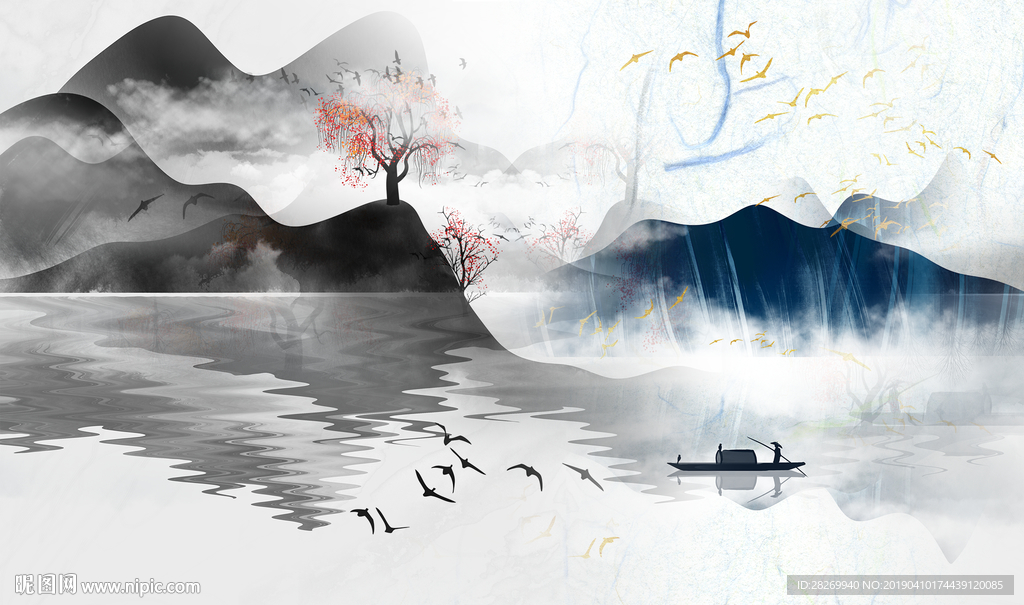 黑白山水