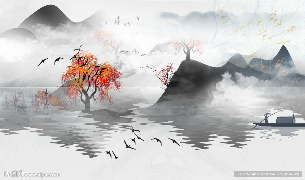 黑白山水