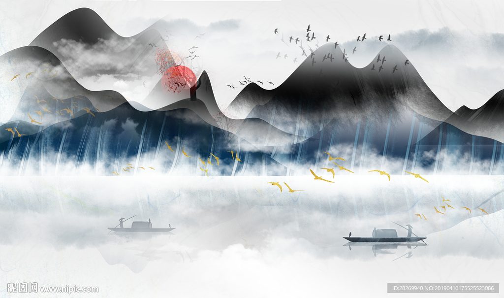 黑白山水
