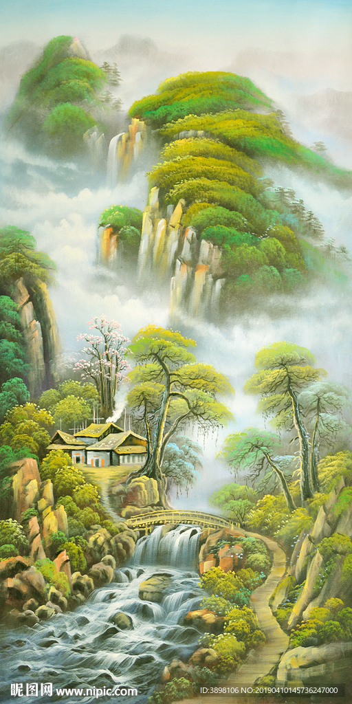 人间仙境山水玄关背景墙
