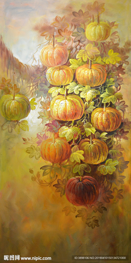 手绘金色南瓜玄关装饰画