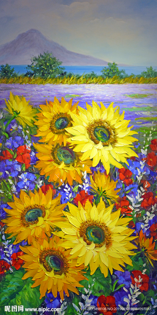 手绘向日葵玄关装饰画