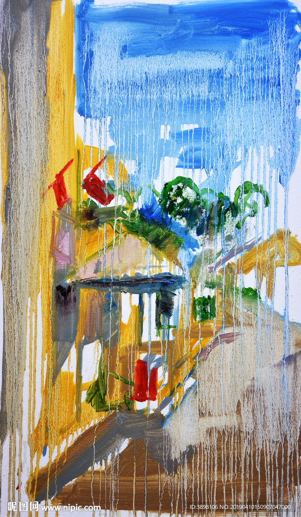 艺术抽象水彩建筑玄关背景墙