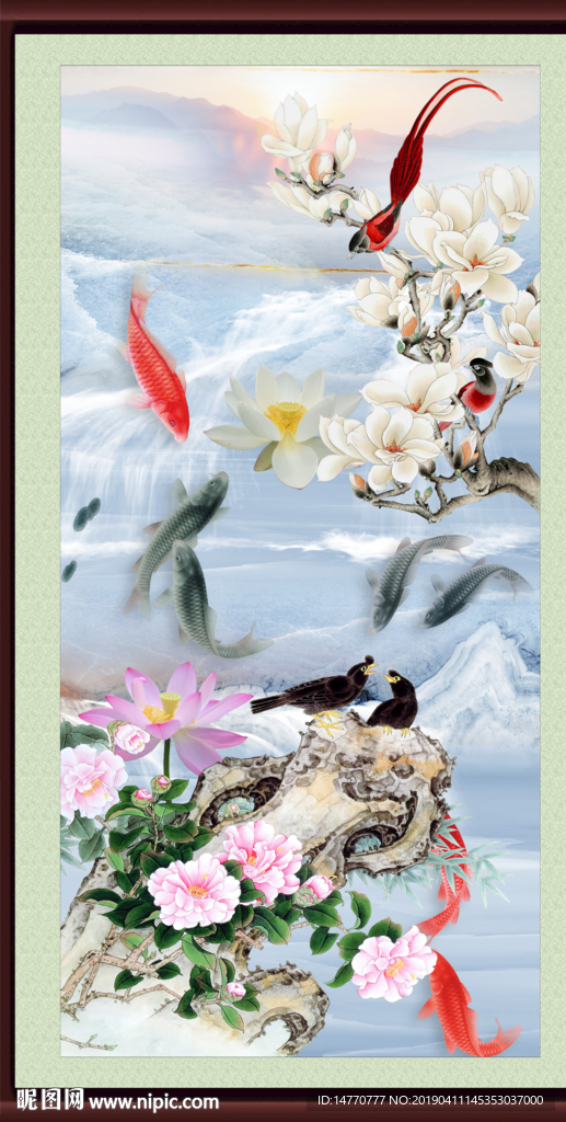工笔花鸟 花鸟九鱼图
