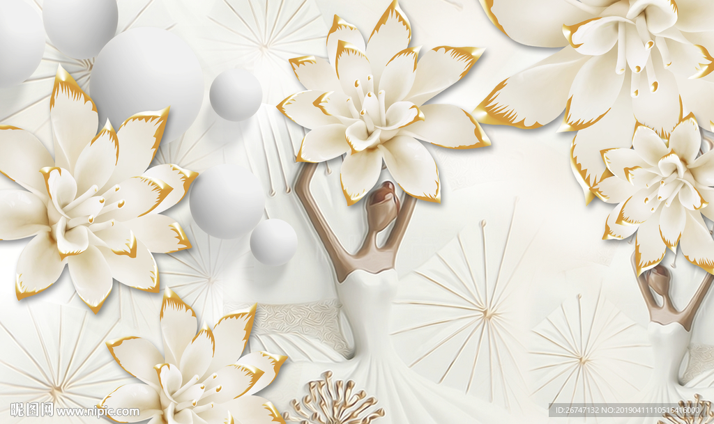 3D立体浮雕花朵背景墙