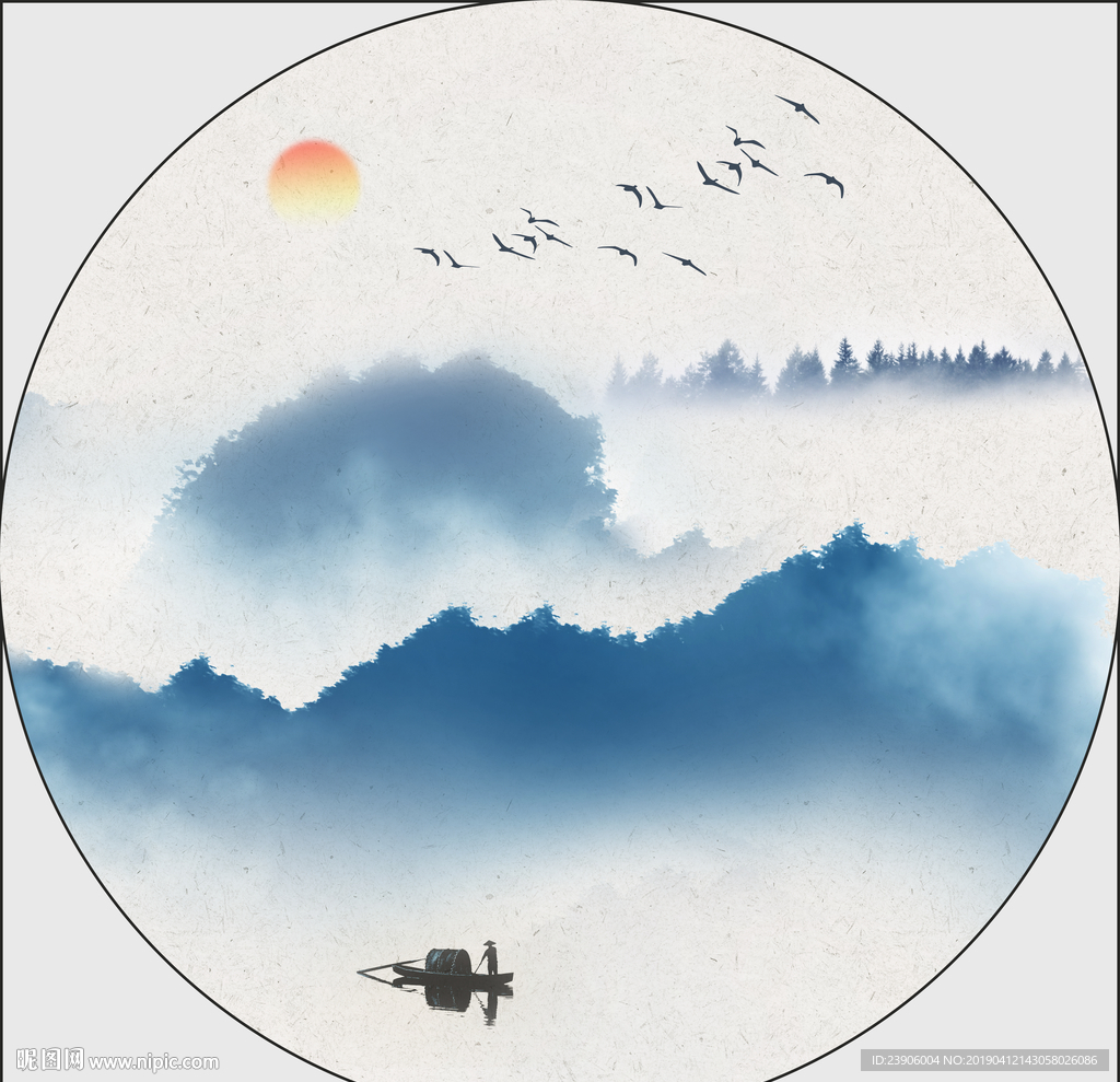 圆形山水挂画 大型山水装饰画