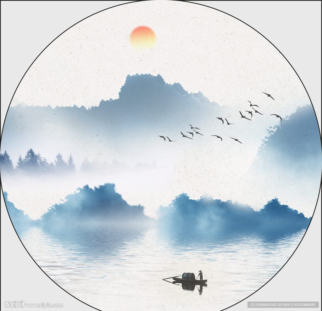 蓝色山水画 抽象山水画