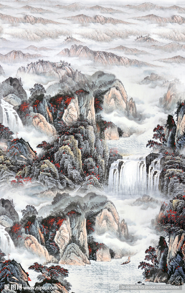 新中式渗墨高温山水画背景墙
