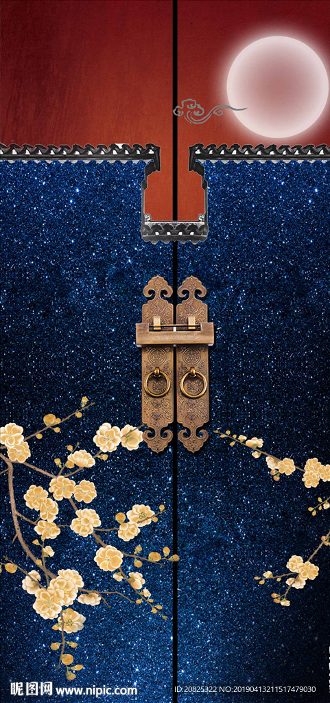 新中式古典梅花马头墙玄关装