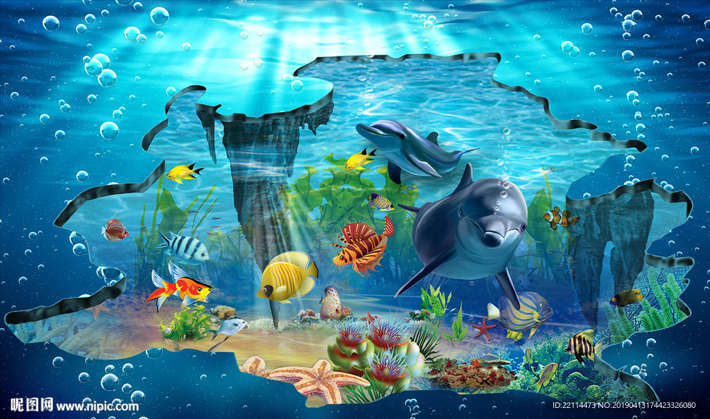 3D立体地板地贴飞跃海豚世界背