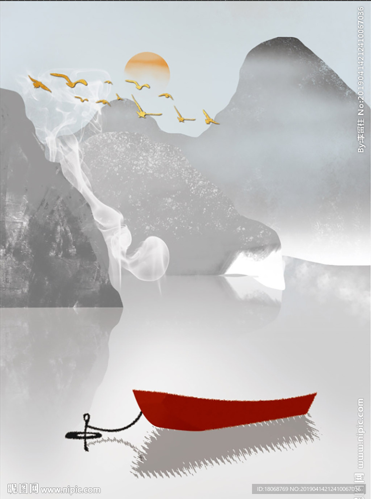 简约手绘意境山水装饰画