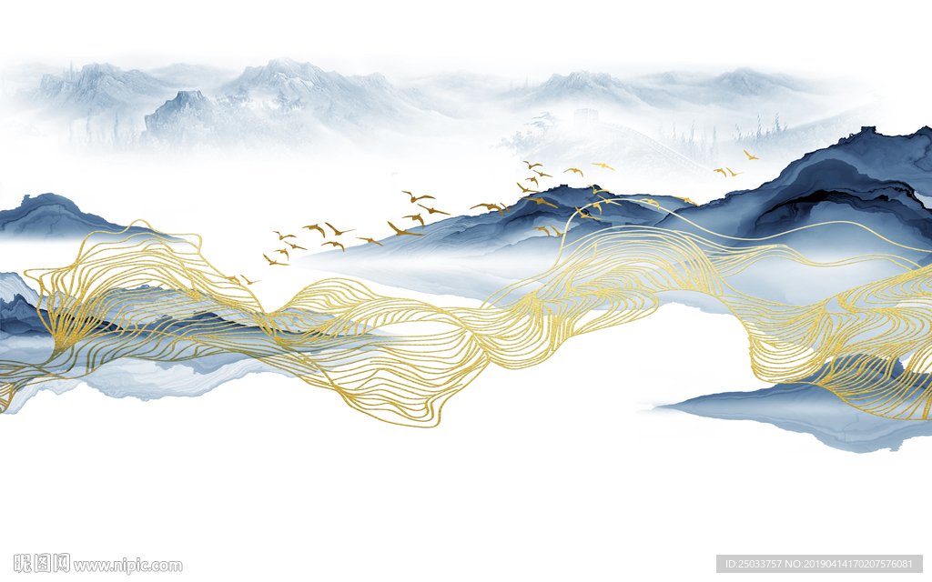 新中式抽象山水玄关屏风电视背景
