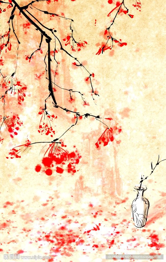 原创手绘中国风梅花背景