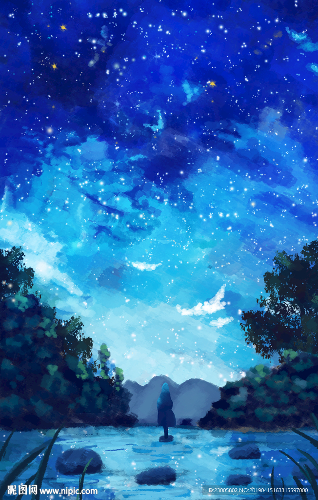 手绘唯美星空插画背景
