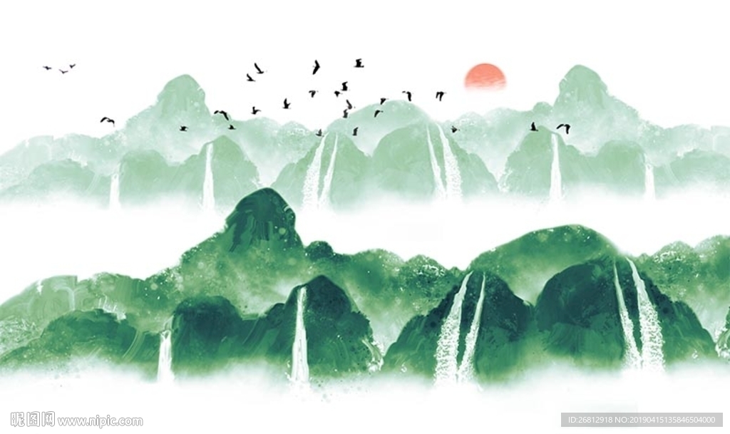 水墨山水青山绿水画