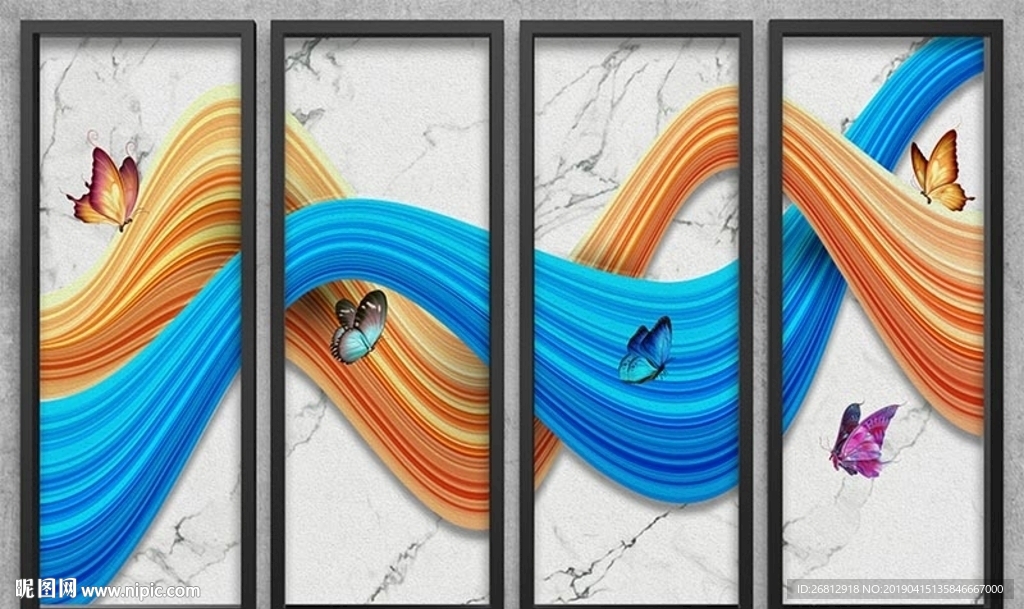 水彩画四框画蝴蝶